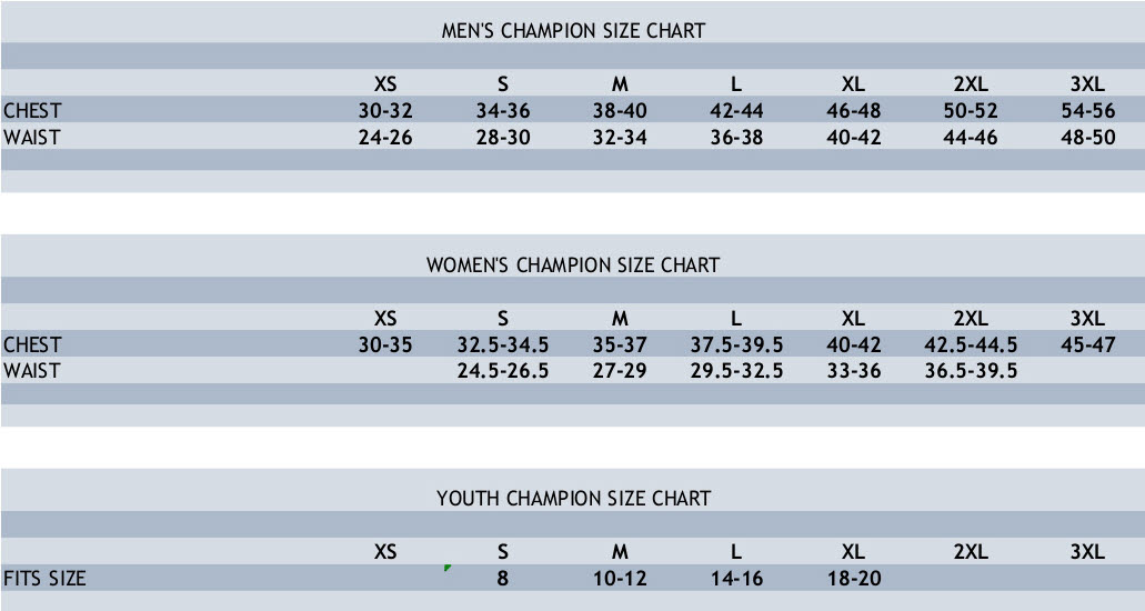 Champion Pants Size Chart