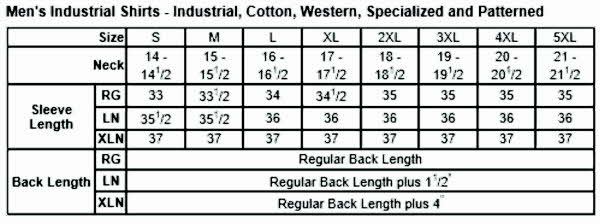 Red Kap Work Shirt Size Chart