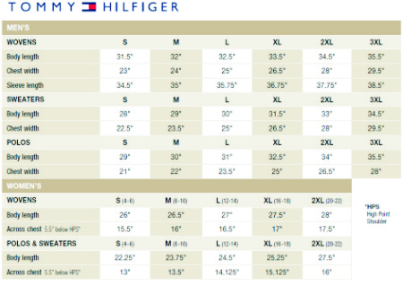 Tommy Hilfiger Size Chart Men